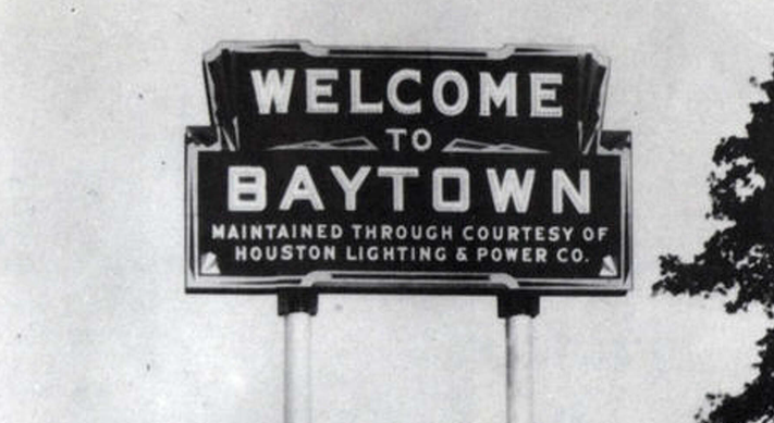 Vintage Welcome to Baytown Texas sign — family law attorney Houston TX serving Baytown